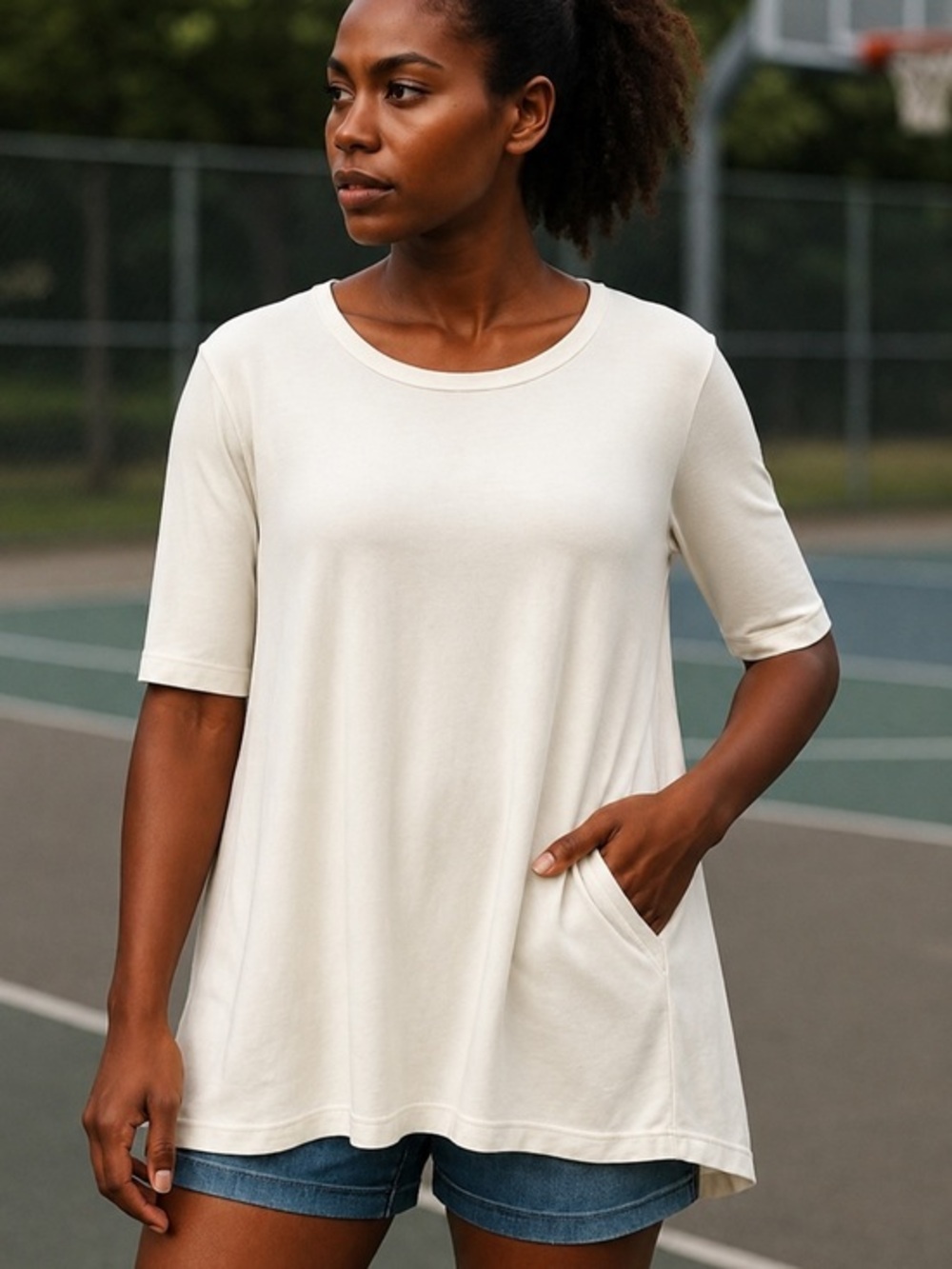 FP Beach Free People Ivory A-Line Sweater Tunic Tee Mini Dress NWOT S #2183